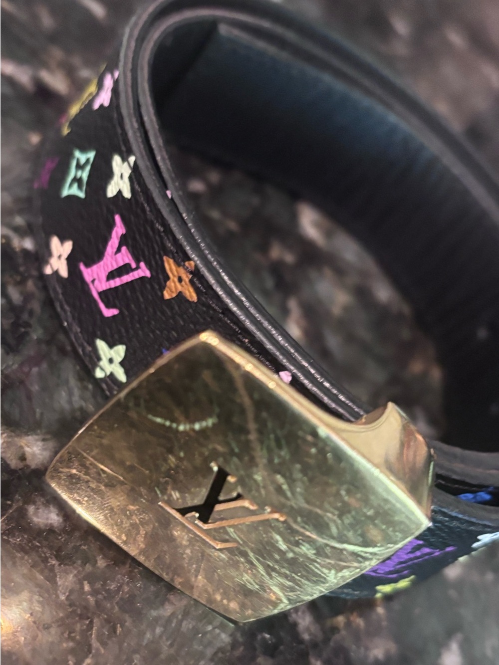 Louis Vuitton Black Murakami Monogram Belt with Gold Buckle 80/32